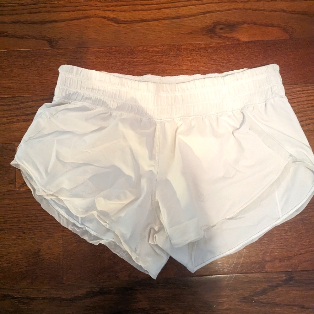 White Lululemon running shorts